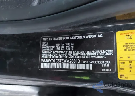 2014 Mini Countryman John Cooper Works z USA, uszkodzony, nr VIN WMWXD1C57EWM28813